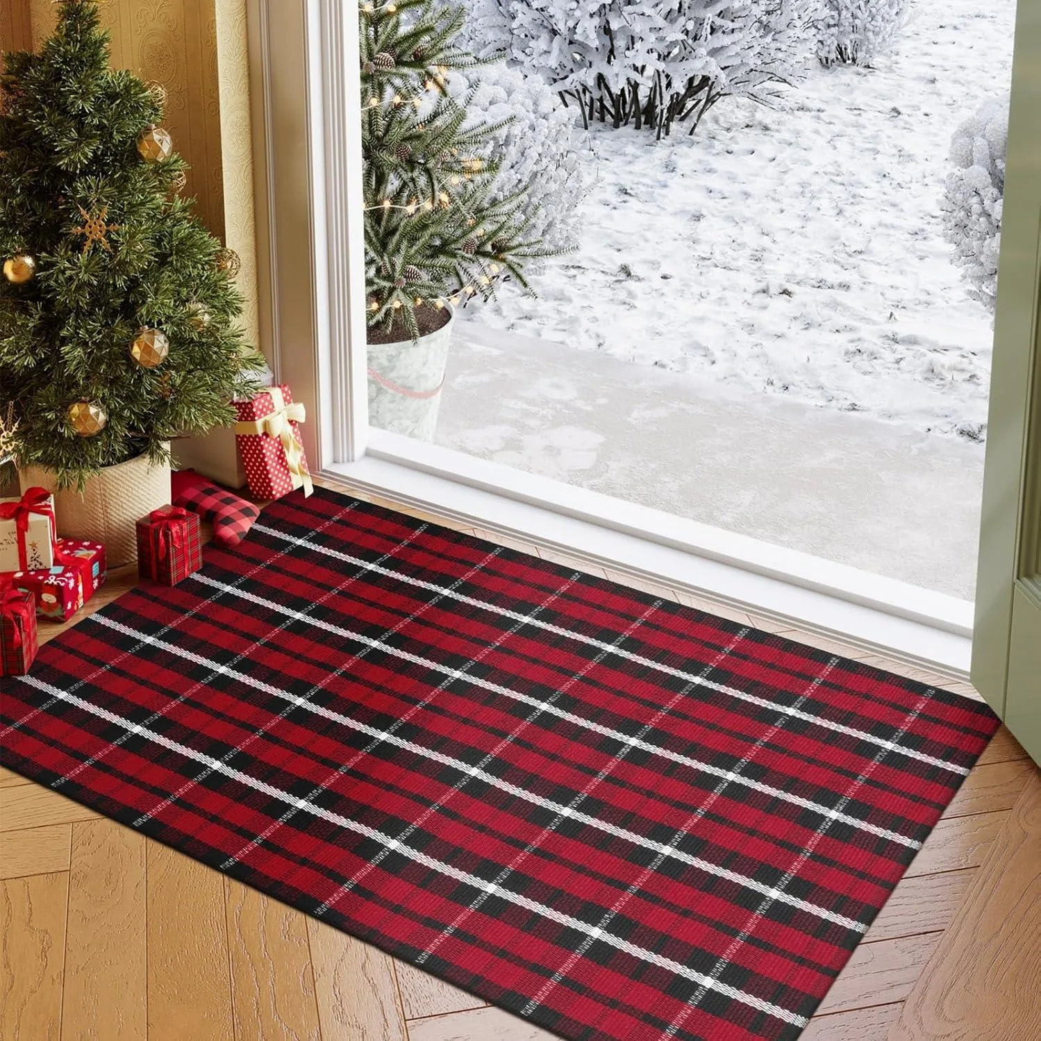 

Christmas Door Mat Red Christmas Tree Bell Entrance Mats Soft Bathroom Carpet Kitchen and Household Floor Fug Holiday Decoration
