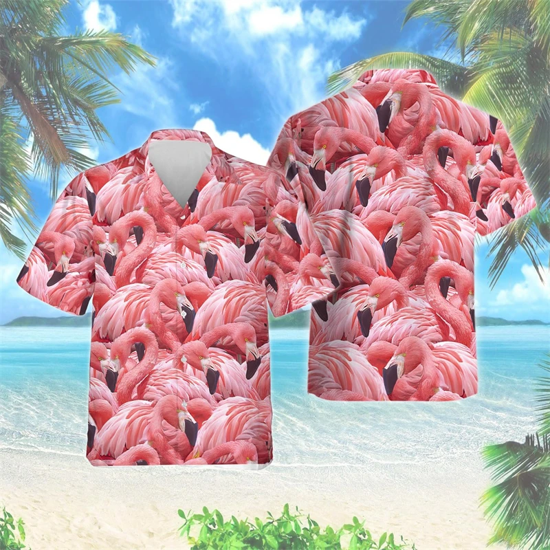 

Newest Hawaiian Flamingo 3D Printed Beach Shirt Hawaii Flower Animal Shirts Men Clothes Vacation Lapel Blouse Bird Men Tops Tees