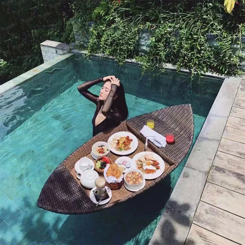 Swimming Pool Floating Tray Hot Spring Hotel Round Rattan Basket Villa Heart Shaped Internet celebrity Water Plate