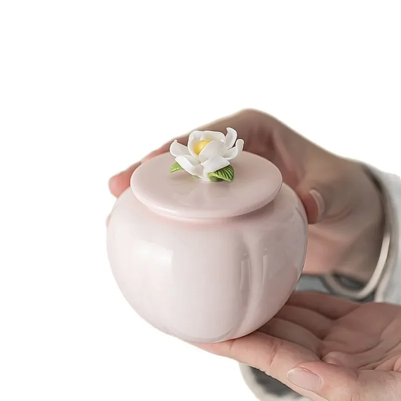 

Handmade pinched flower small tea jar, cute creative ceramic sealed jar, small fresh and moisture-proof storage jar for home use