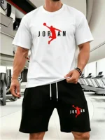New Jordan Style Men's 2 Piece Set Summer Black Short Sleeve T Shirt Shorts Casual Sports Tracksuits Plus Size S-4XL 3