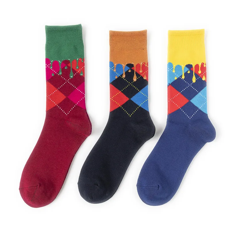 Stilvolle und langlebige Herren socken mit Persönlichkeit Diamant gitter Muster Bambus Kleider socken feuchtigkeit transportierende Business Crew Socken