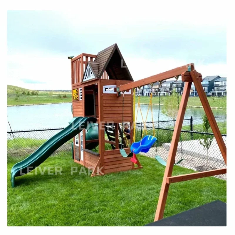 Factory Wholesale Wooden Play Set For Kids Outdoor Swing and Slide Set Daycare Wooden Playhouse Kids Outdoor Playground