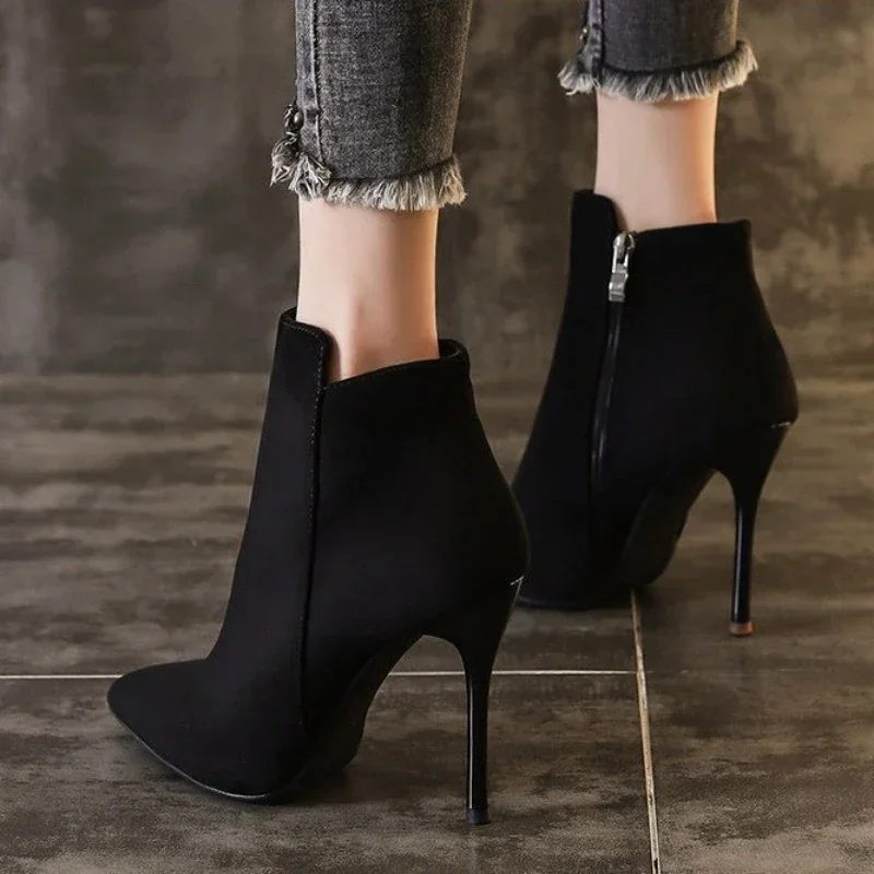 Booties Pointed Toe Short Shoes for Women Stripper Pole Footwear Very High Heels Female Ankle Boots Heeled Sexy Spring