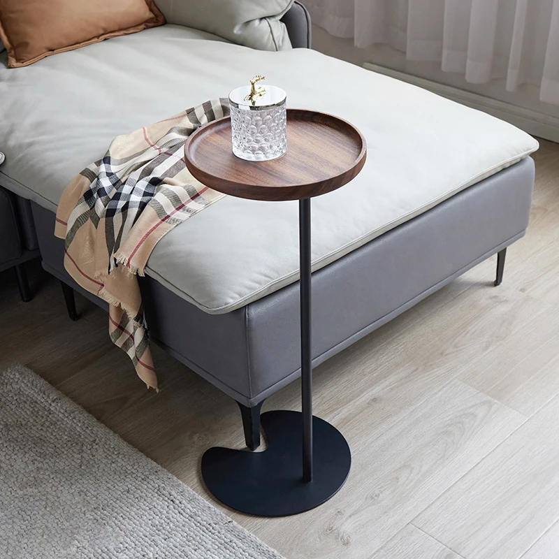 

Black Metal Leg Side Table Nordic Round Modern Italian Minimalist Small Coffee Table Living Room Wood Muebles Bedroom Furniture