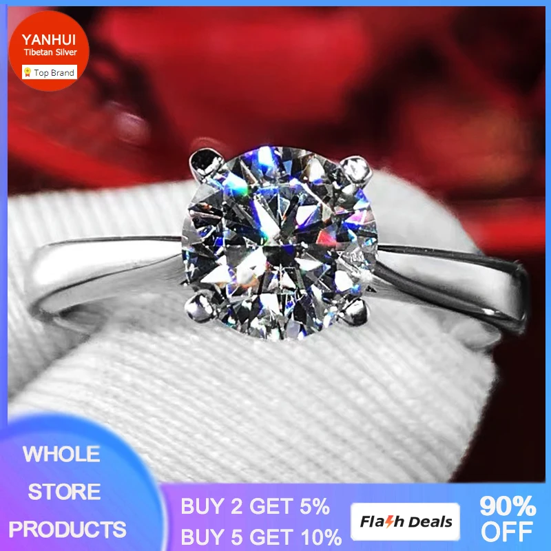 With Credentials Inoxidable Solid White Gold Color Real Tibetan Silver Ring Solitaire 2.0ct Diamant Wedding Jewelry Accessories