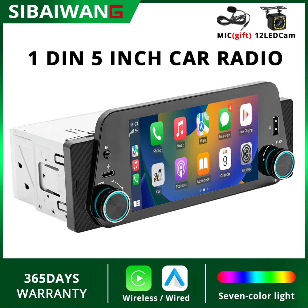 

5Inch 1Din Car Radio MP5 Player Wireless Carplay Android Auto Universal Car Multimedia Player USB BT Type-C FM Radio 60W*4