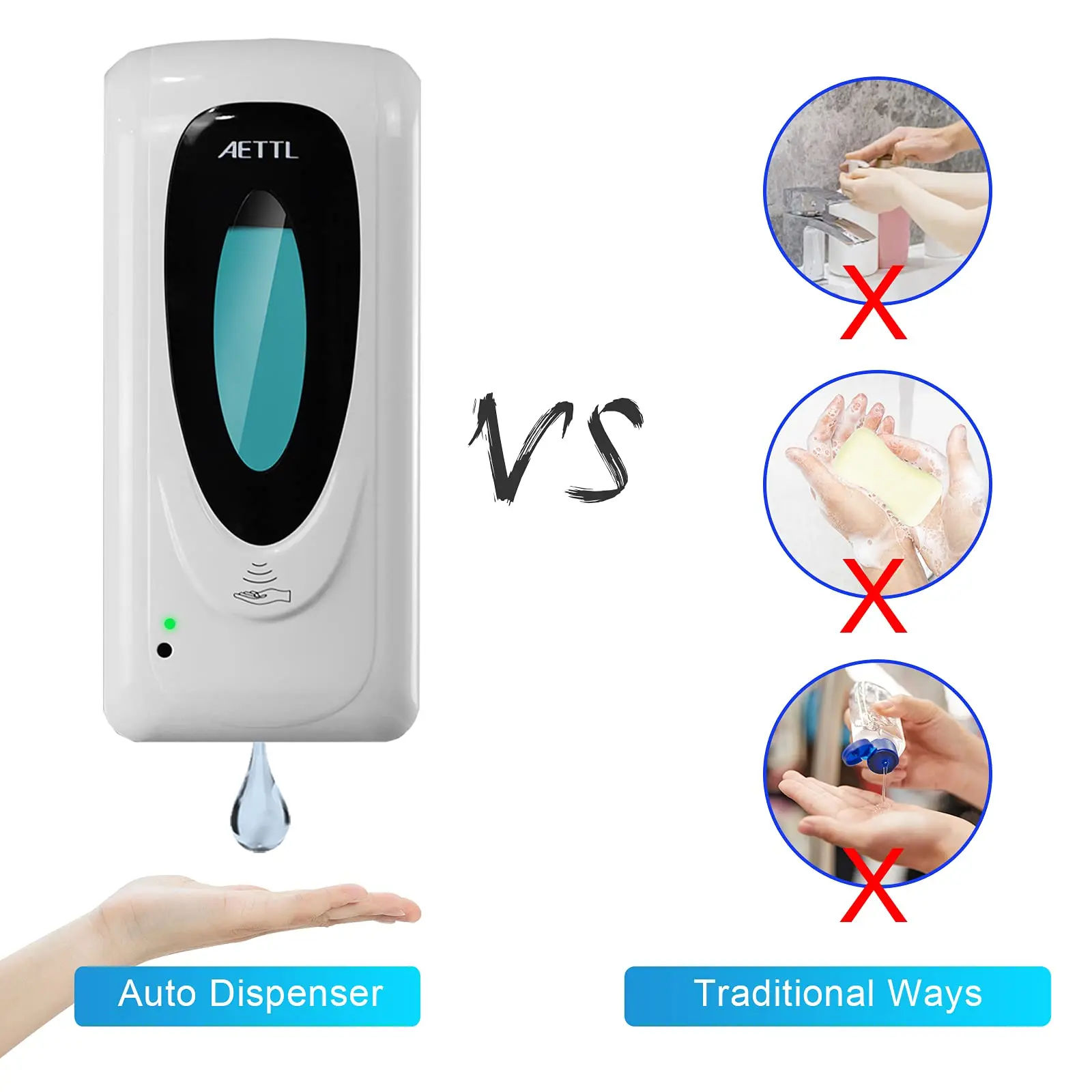 AETTL-Touchless Automatic Foaming Hand Soap Dispenser, Wall Mount, Motion Sensor, Foam Liquid Refill Bottle, Sanitizer Dispenser