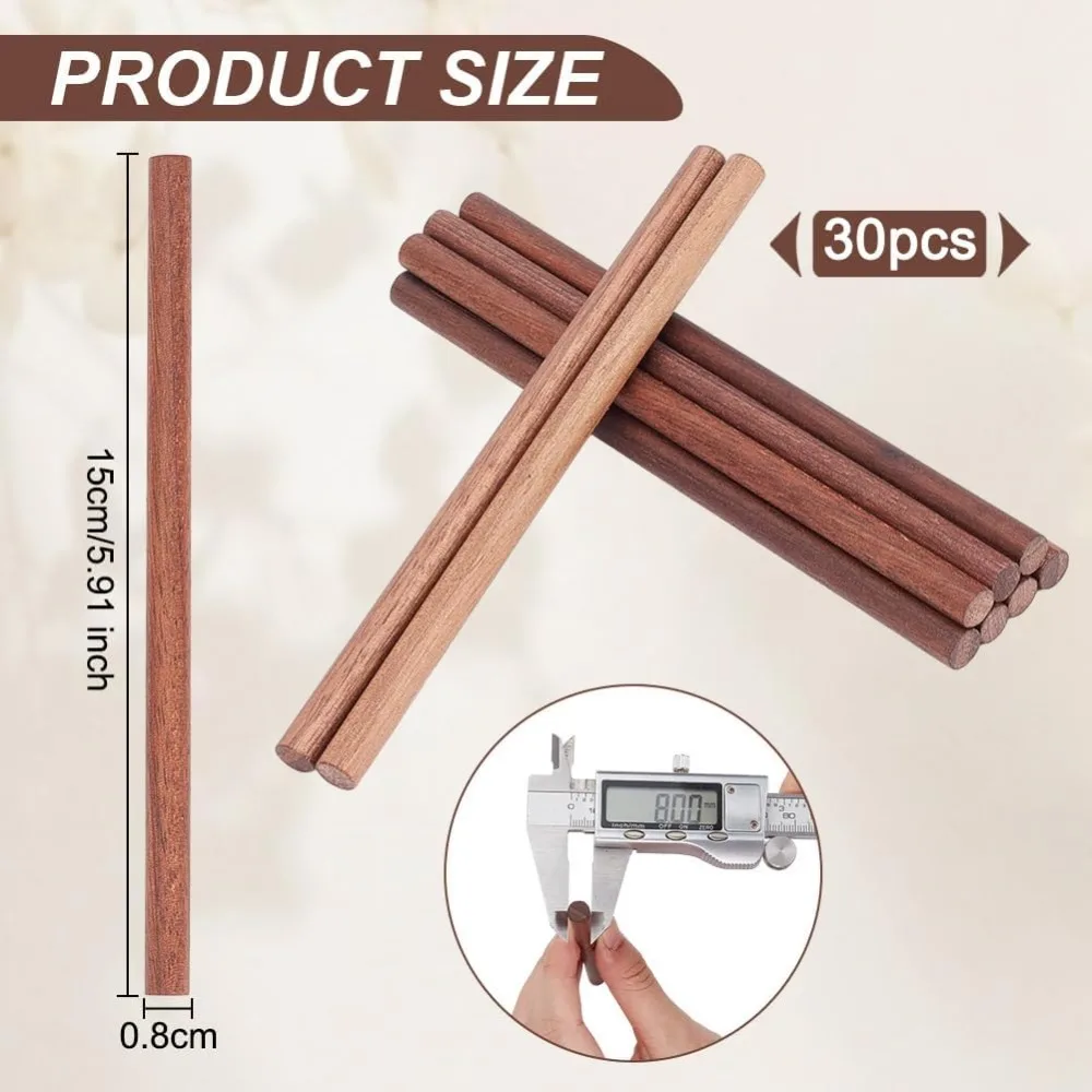 30Pcs Walnut Dowel Rods 5.9 Inch Long Walnut Wood Sticks 0.3 Inch Unfinished Round Sticks Wooden Carving Blocks