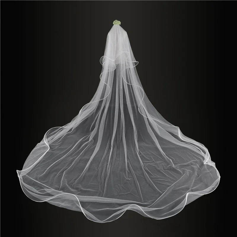 

2T Soft Bridal Veils With Comb Ribbon Edge Two Layers Bride Tulle Veil Wedding Accessories Customized