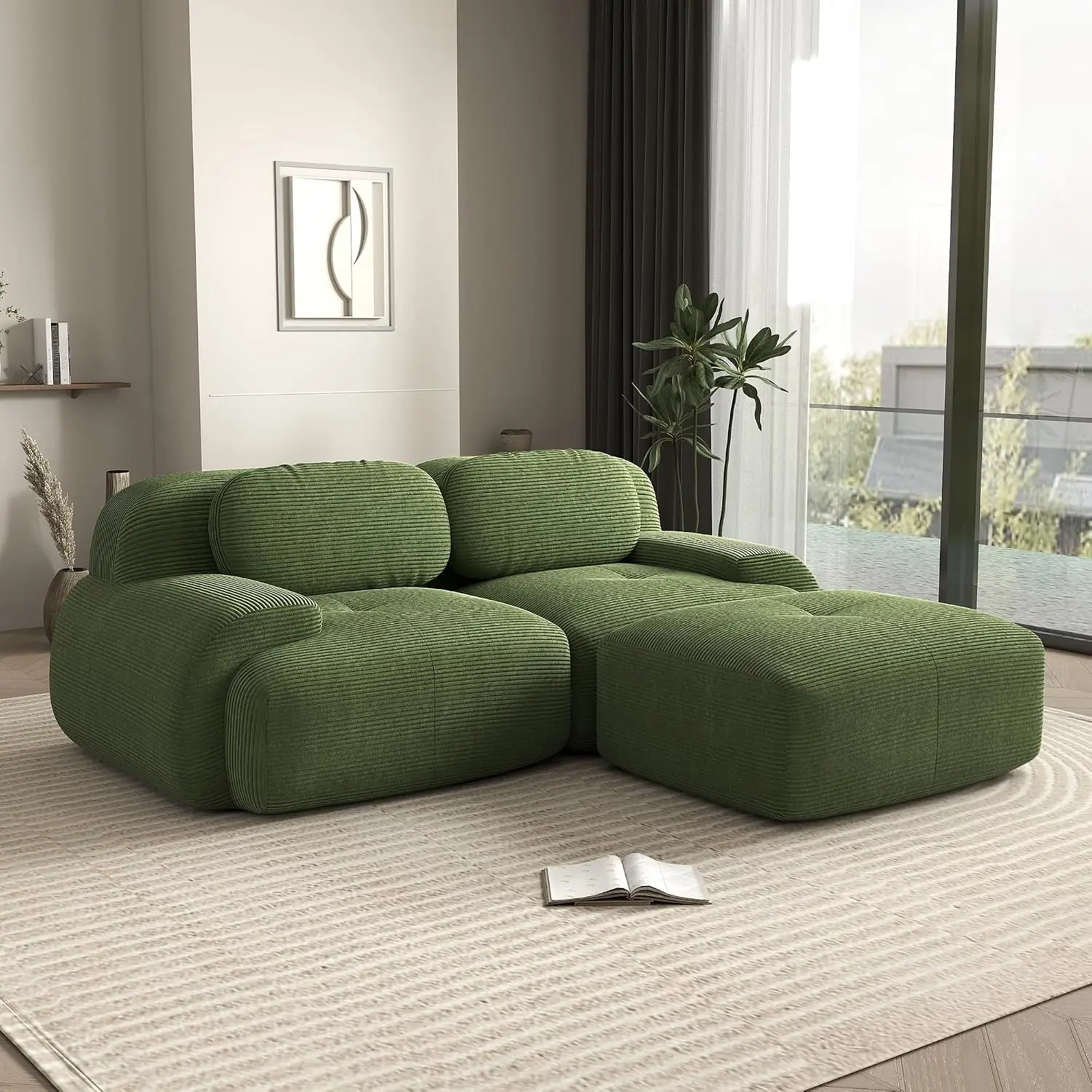 81.8 Inch L-Shaped Modular Sectional Sofa, 2-Seater Boneless Couch, Green, Customized