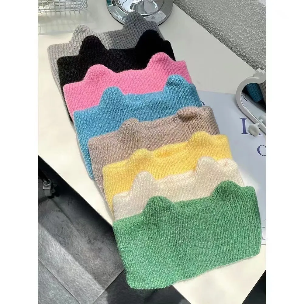 

Fashion Sweet Cat Ears Headband Elastic Solid Color Wide Knitted Hairband Knitted Turban Headwrap Hair Accessories