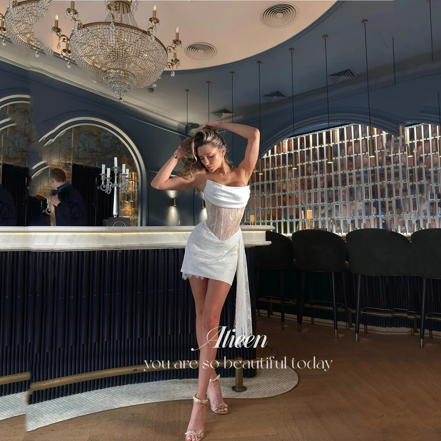 

Aileen Prom Dress Robes of Soirée Elegant Women's Dresses for Wedding Party Lace Short Style Off the Shoulders Платье Вечернее