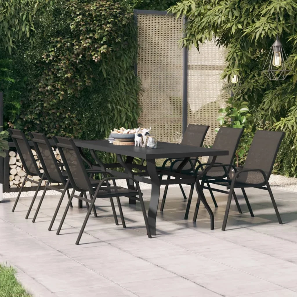 Schwarzer Garten tisch 180x80x70 cm Stahl und Glas, Camping-Tische im Freien Gartenmöbel einfacher