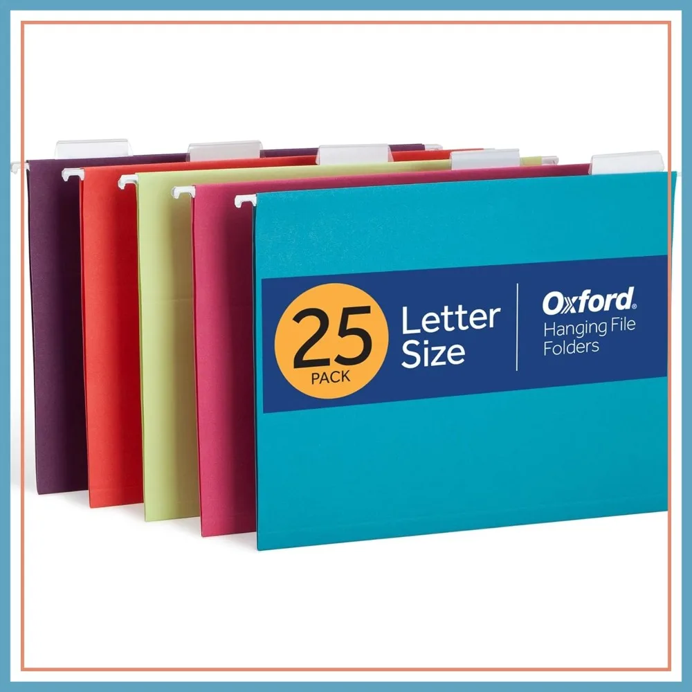 

Oxford Hanging File Folders, 25 Pack, Letter Size, 5 Bright Colors, 5 Tab Positions, Includes Tabs and Inserts