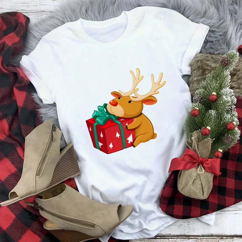 Women Running Santa Claus No.12 Graphic T-shirt Funny Christmas Cartoon Casual Short Sleeve Tee