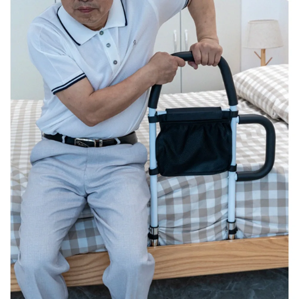 Bed Assist Bar with Storage Pocket, Height Adjustable Bed Rail for Elderly Adults, Assistance for Getting In and Out of