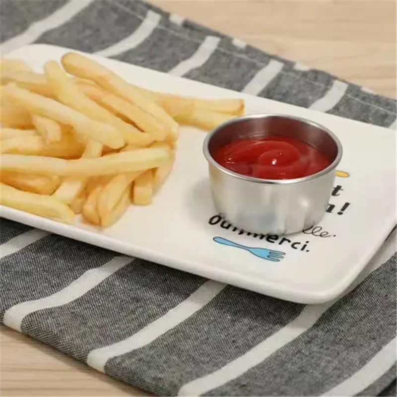 Cuencos de acero inoxidable para condimentos de cocina, 10 piezas, 40/50/60ml, para Sushi, vinagre, soja, salsa de tomate