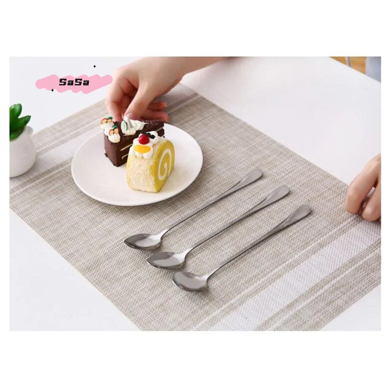 1Pc Long Handle Stainless Steel Spoon for Coffee Ice Cream Stirring Meal Tableware Household Dinner Fruit Fork