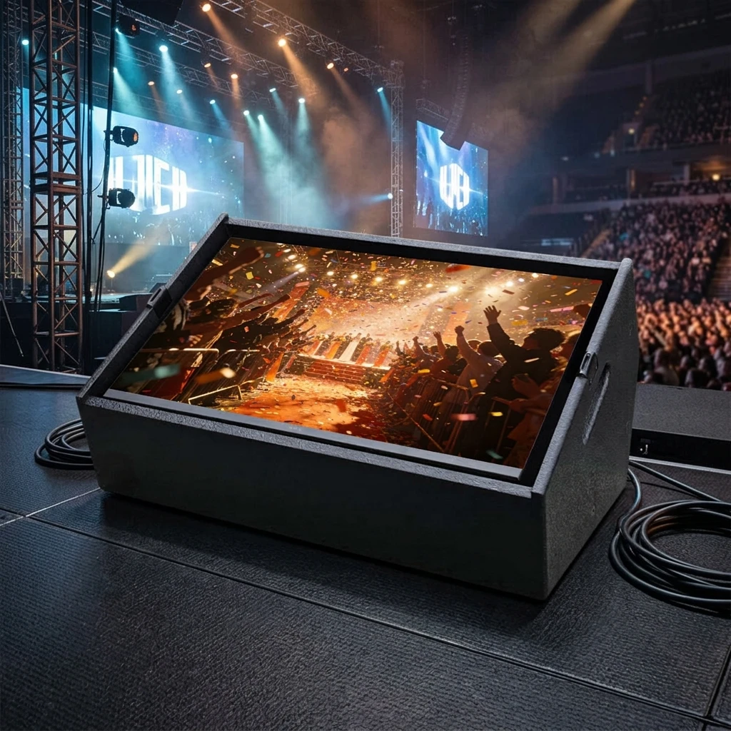 New Teleprompter Monitor for Stage 27-55 Inch Large HD Screen High Brightness Podium Teleprompter Stage Floor Monitor Speaker