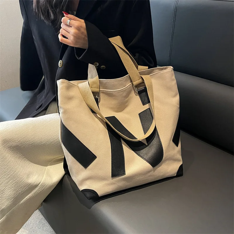 Bolso de lona de gran capacidad para mujer, Bolsa Escolar de estilo Ins, Simple, de hombro, a la moda, 2023