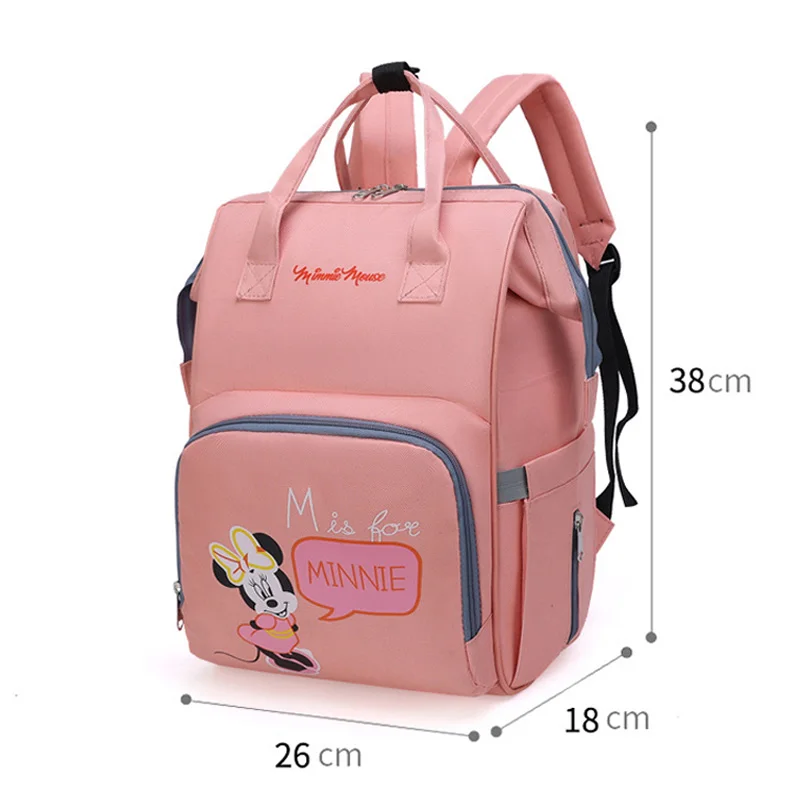 Disney Mummy Baby Diaper Backpack Bottle Insulation Bag Minnie Mickey Mouse Big Capacity Feeding Kid Care Handbag With Cart Hook