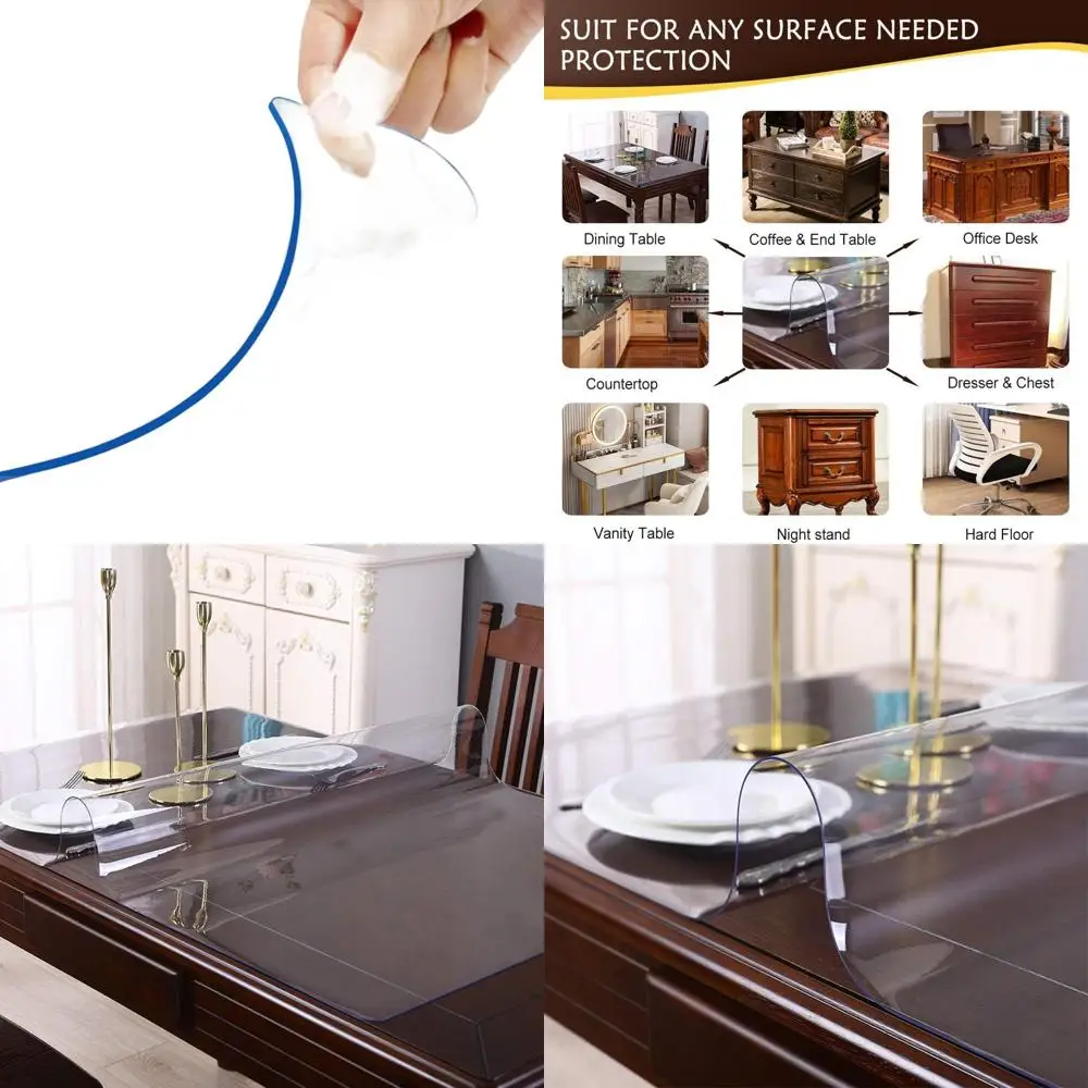 

6FT Waterproof PVC Rectangular Tablecloth for Dining Tables, 44x72 Inches, Clear Protector for Wooden & Glass Tops