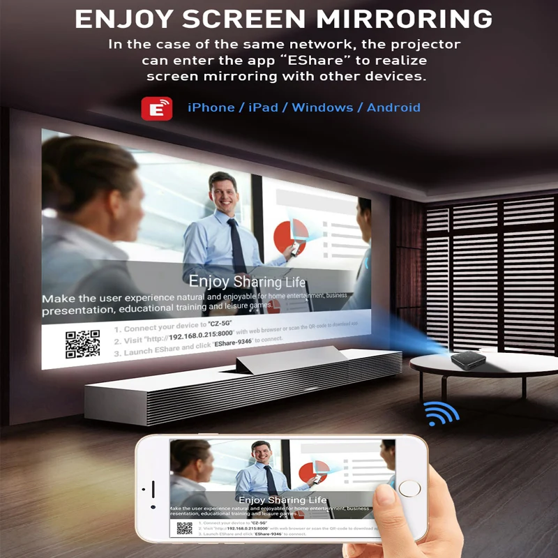 WZATCO P11 Wireless 3D Projector DLP Handheld Pocket Proyector Build-in Battery Support AirPlay Miracast Camping Projector