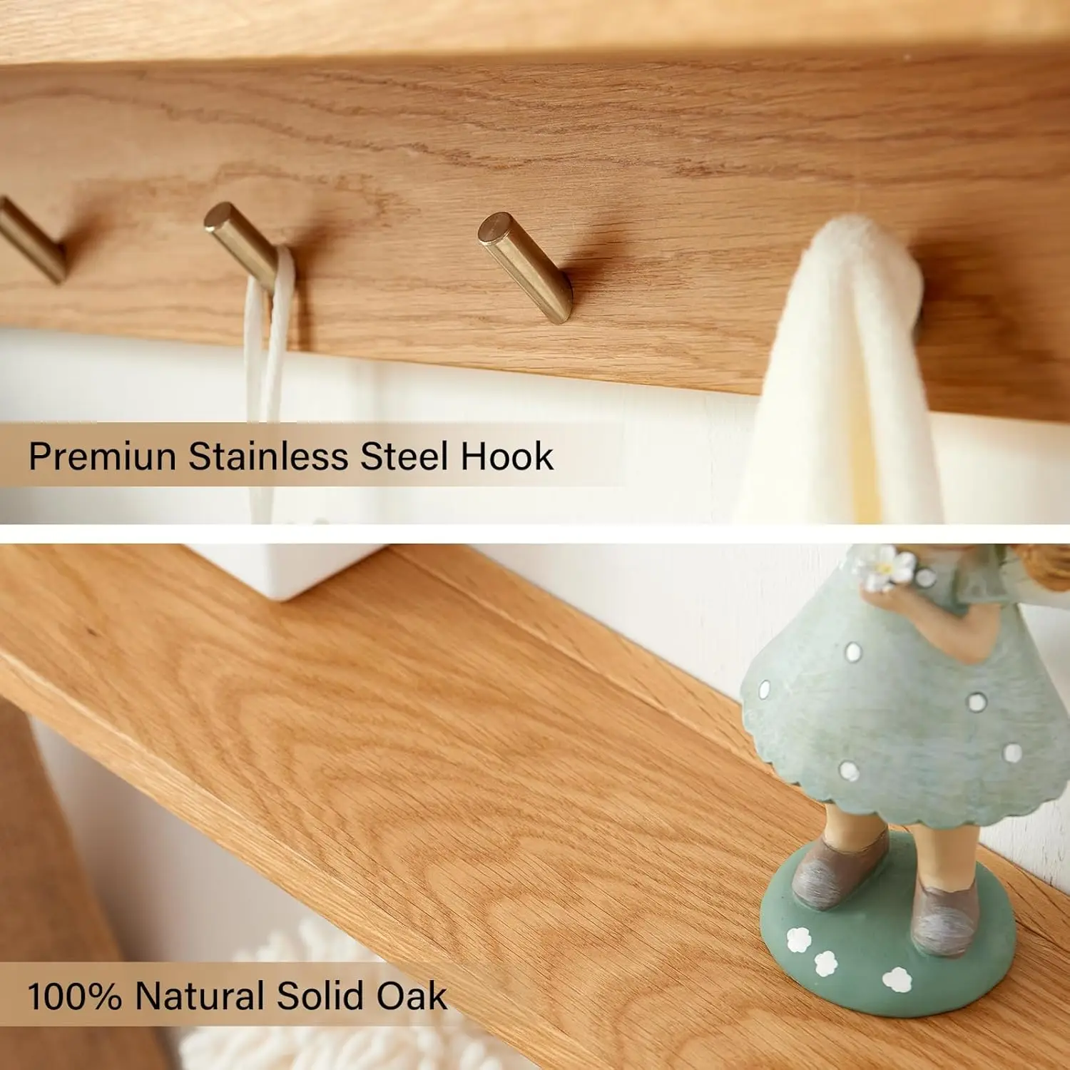 l Hooks With Shelf Oak Wood Coat Rack Shelf Wall Mounted, Entryway Shelf With 6 Metal Hangers For Clothes Hats Towel For