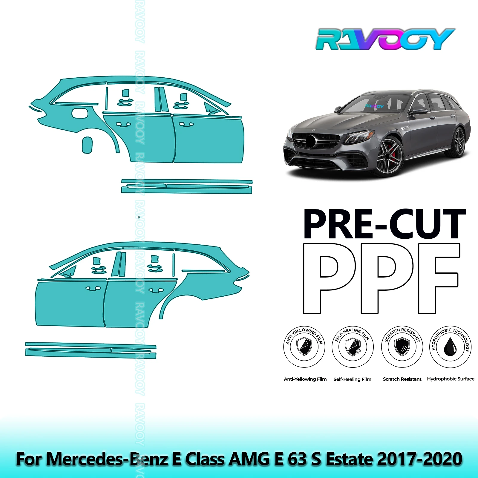 

For Mercedes-Benz E Class AMG E 63 S Estate 2017-2020 8.5mil Pre-Cut PPF Door & A/B Pillar Kit TPU Paint Protection Film Set