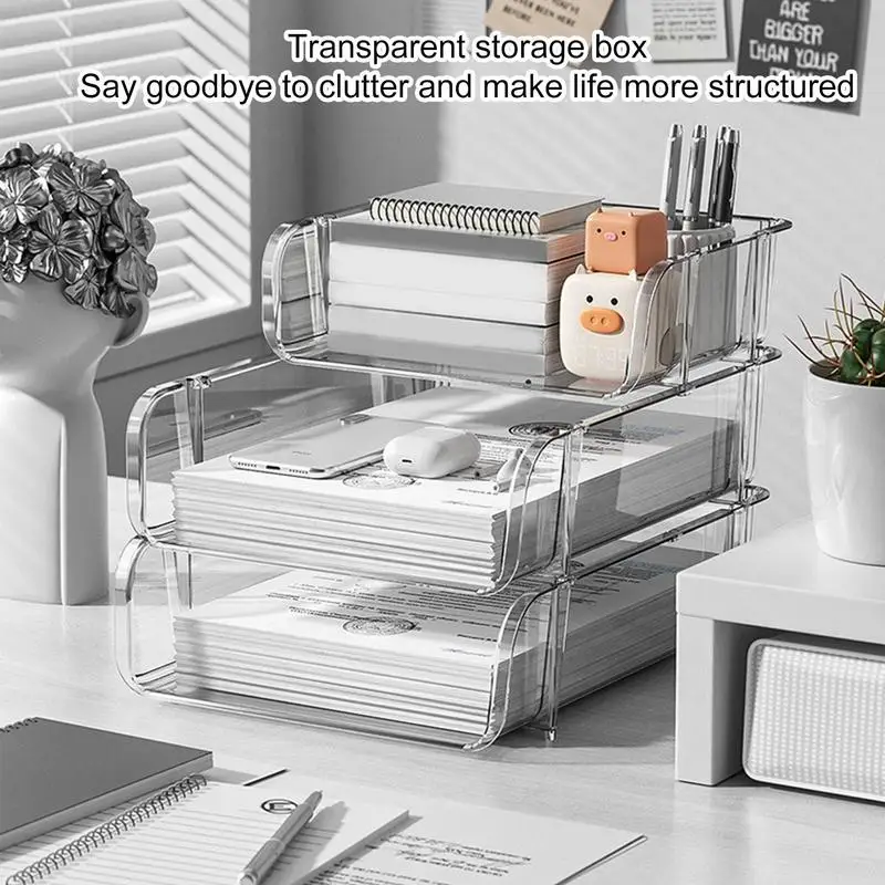 Office File Box Desktop A4 Document Organizer Stackable Laminated Papers Rack All-purpose Bathroom Storage Tray for Home