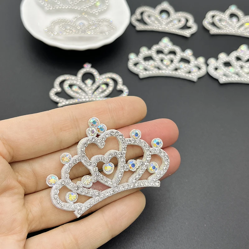 12Pcs  Padded Crown Rhinestone Patches for DIY Clothes Crafts Decor Applique Headwear Headband Bow Jewelry Accessories