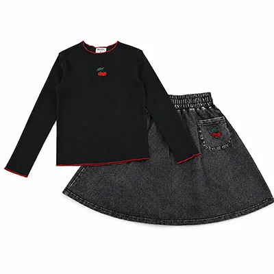Herbst-Winter Denim Schwarz Kinderbekleidungsset - Familien-Matching-Outfits für Jungen und Mädchen mit Hemd und Strampler – Detail 31