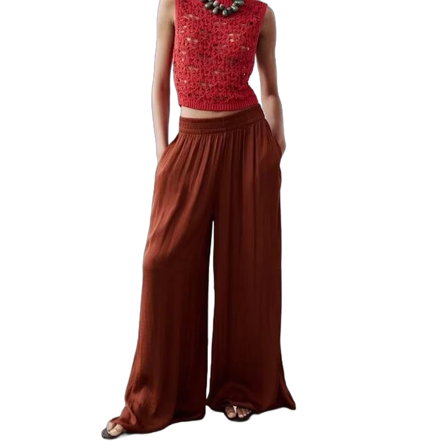 Women's Wide Leg Pants Wide Leg Pants Elastic and High Waisted Silk Satin Texture for Commuting Versatile Skirt Pants New