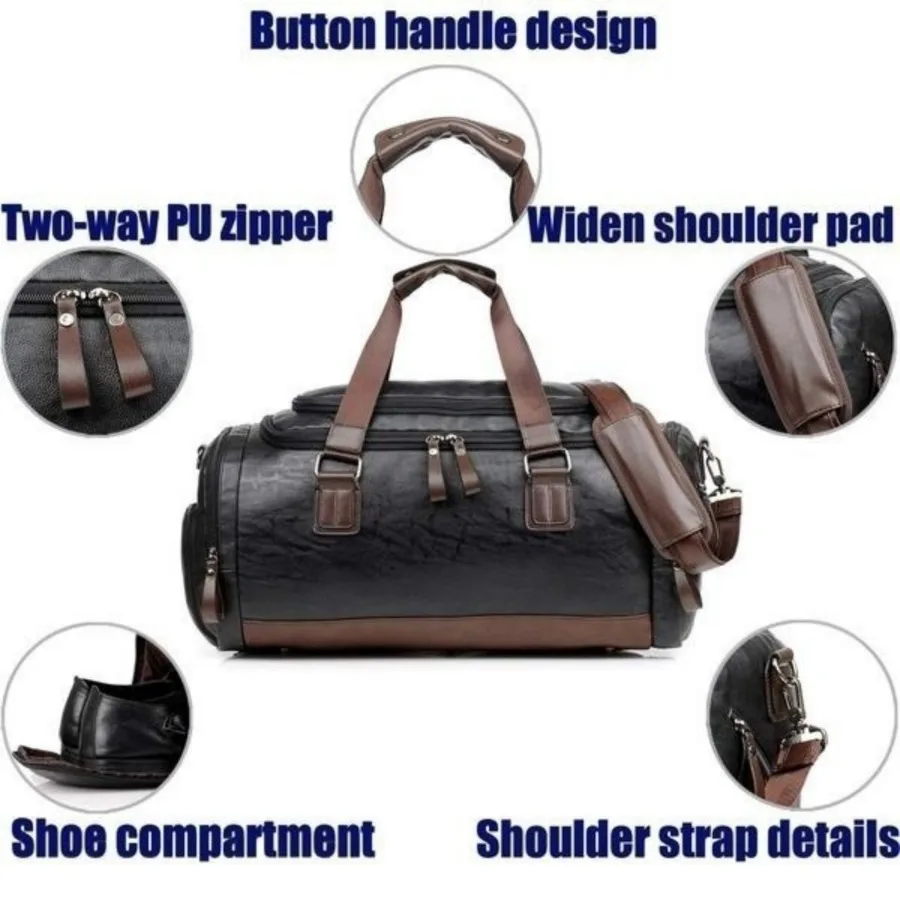 Männer Hohe Qualität Reise Weekender Taschen Sporttasche Leder Übernachtung Seesack Sport Gepäck Tote Duffle für Männer – Detail 3