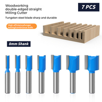 7 Pcs Straight Cut Router Drill Bits,  8mm Shank Double Flute Wood Trimming Cutter Carbide Straight Milling Cutter Bit Set