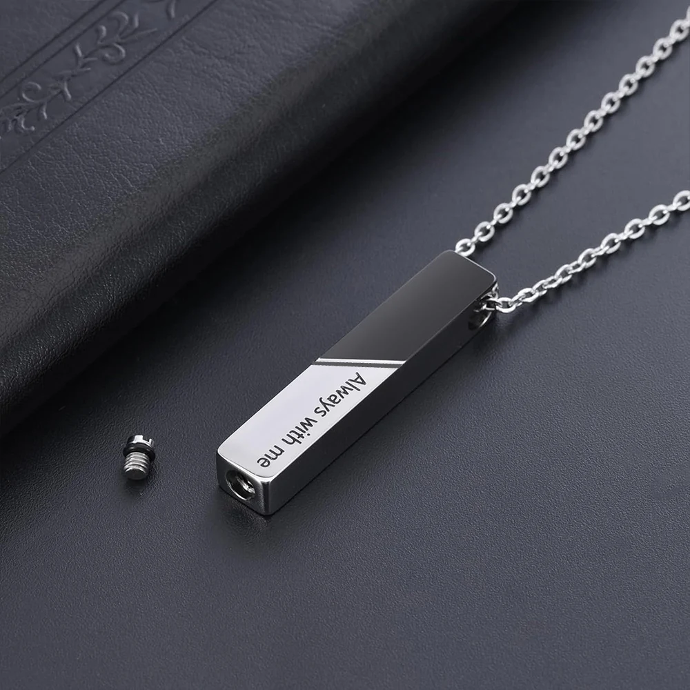 Vertical Bar Cremation Jewelry for Ashes Men Women Urn Necklace for Ashes Stainless Steel Keepsake Jewelry Memorial Pendant