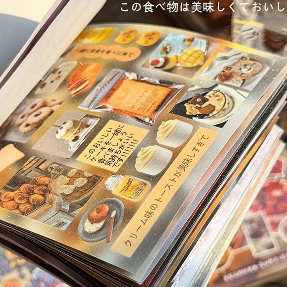 Libro de pegatinas de comida japonesa Y2K, pegatinas intermitentes de dibujos animados Ins multifuncionales, libros, departamento de gastronomía portátil