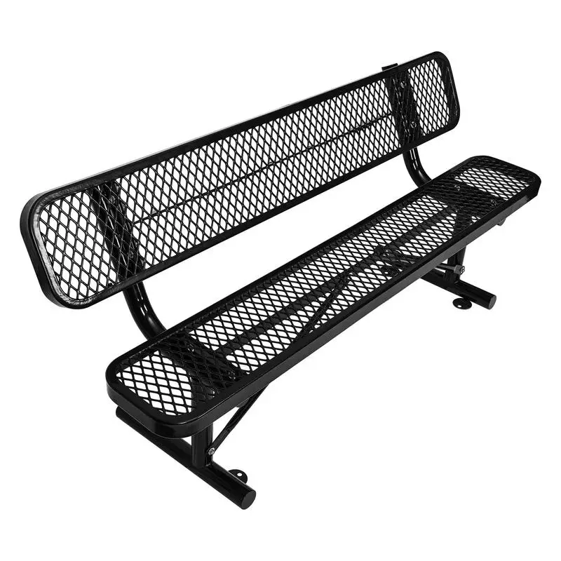 6ft Outdoor Steel Bench with Backrest, Black Finish, Durable & Stylish Garden Seating