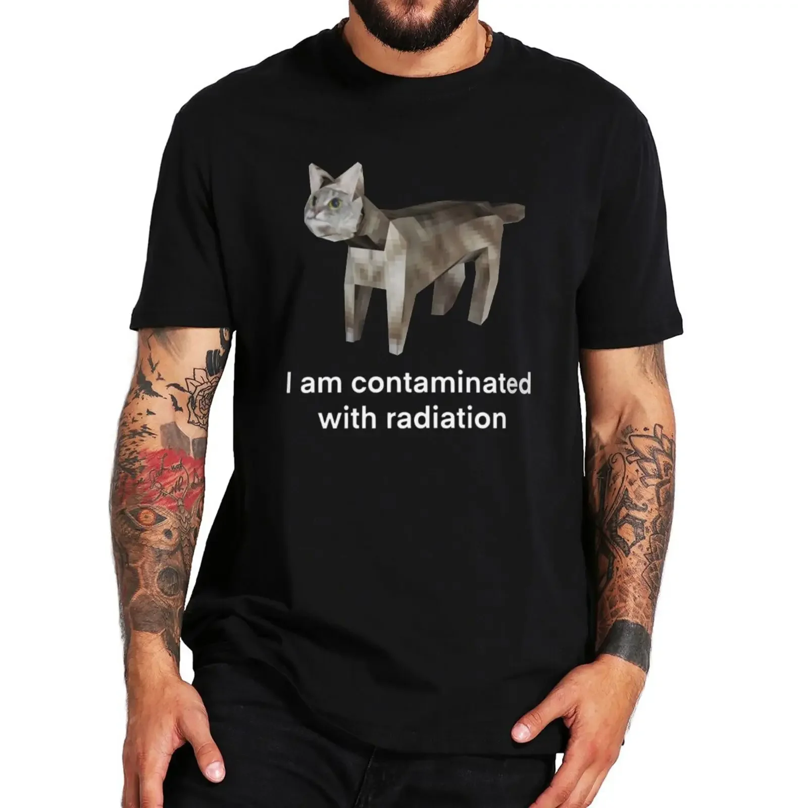 T-shirt For Men Women 100% Cotton Unisex Soft Tops Cat I Am Contaminated T Shirt Funny Cats Meme Graphic Weird t shirt