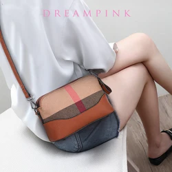 Versatile Women Shoulder Bag High Quality Stripes Plaid Canvas Leather Female Messenger Bag Luxury Lady Camera Purse Handbag