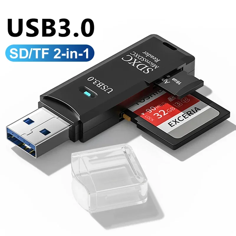 2 IN 1 Card Reader USB 3.0 Micro SD TF Card Memory Reader High Speed Multi-card Writer Adapter Flash Drive Laptop Accessories