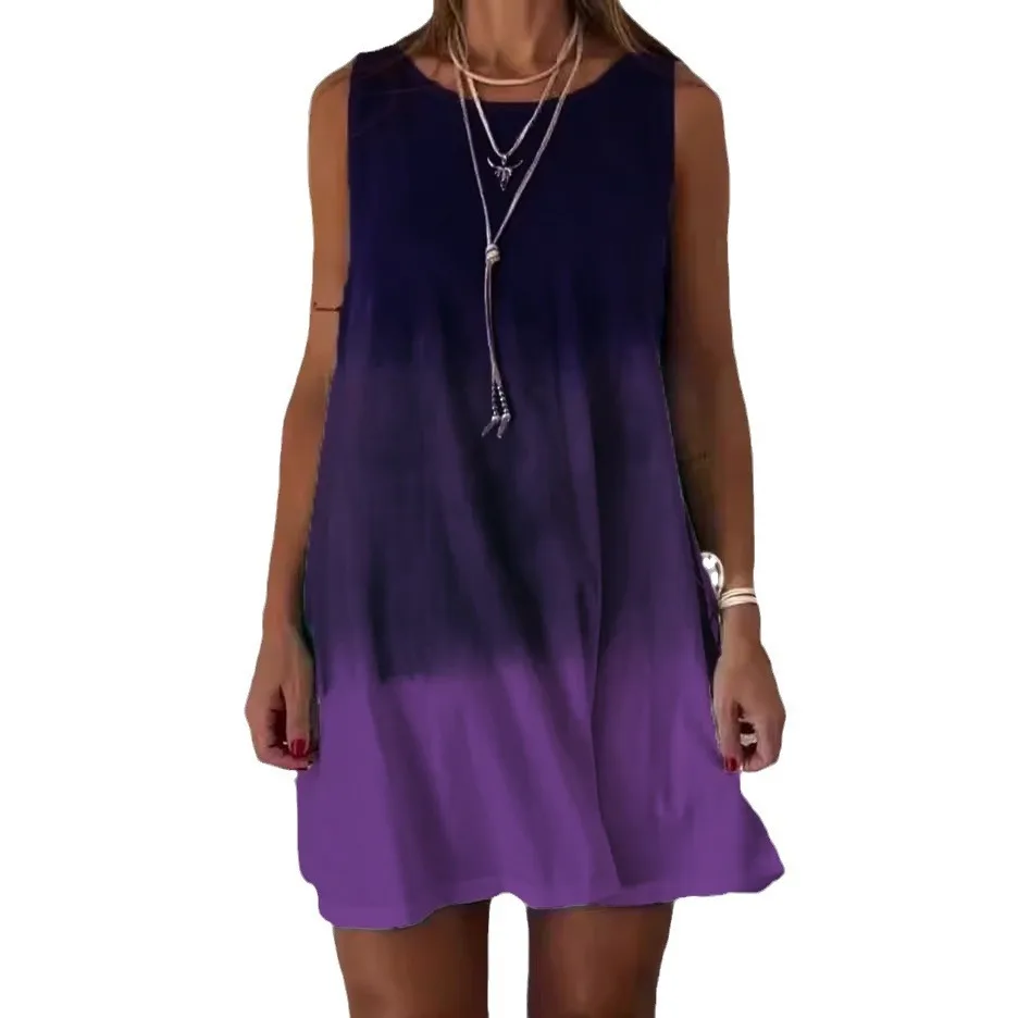 Casualowa okrągła bluzka bez rękawów z nadrukiem dla kobiet, modna luźna dzianinowa spódnica z bawełny o kroju litery A, na lato 2024.