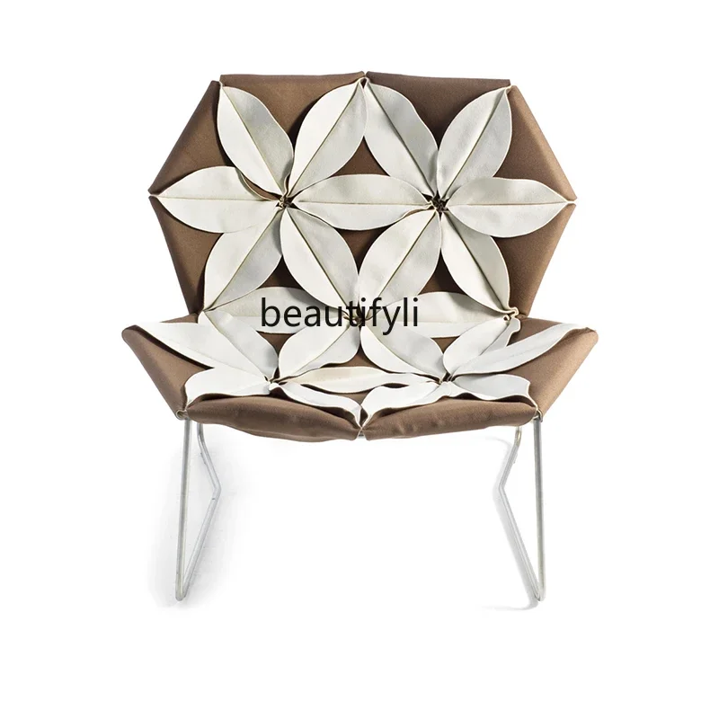 

Nordic designer creative petal flower chair modern simple stainless steel seat, casual light chair