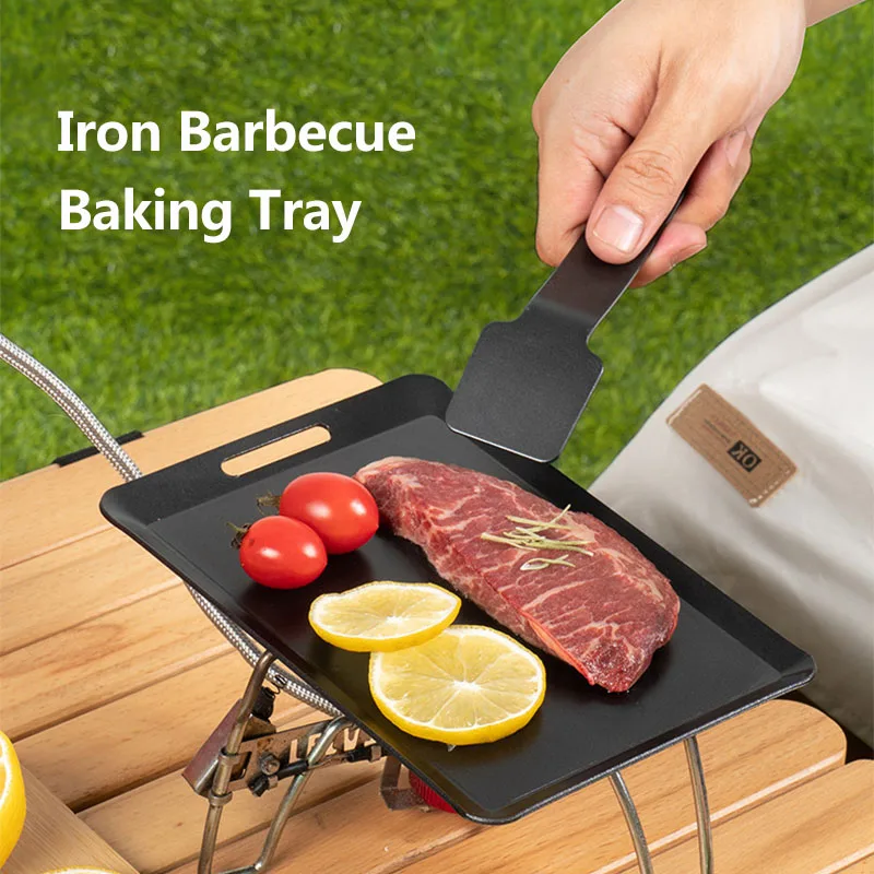 Square Non Stick Baking Tray, Outdoor Camping Iron Barbecue Plate, Portable Hanging Fire Cooking Rapid Heat Conduction Bbq Tray