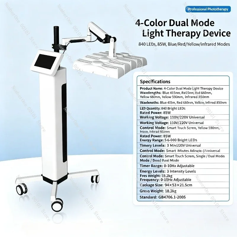 4 Color PDT LED Light Panel, Red Blue Infrared Photon Light Beauty Device for Facial Care