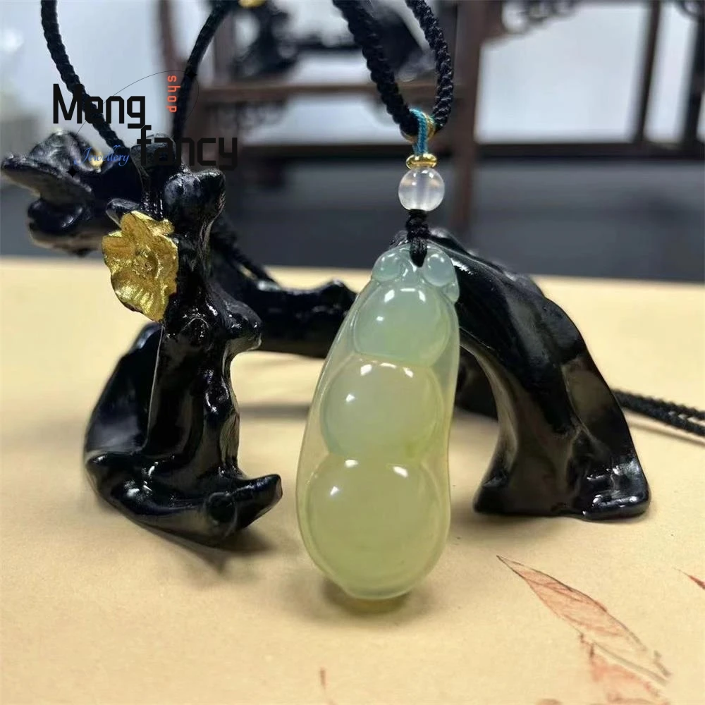 

Natural Hetian Green Jade Four Season Bean Pendant Exquisite Elegant Simple High-grade Versatile Luxury Quality Fashion Jewelry