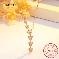 Korean INS Moissanite Necklace 925 Sterling Silver Y-shape Star Pendant Necklaces for Women Ladies Birthday Jewelry Gift Colar