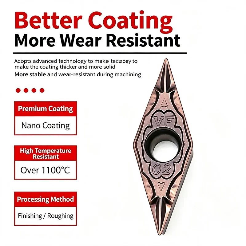 VBMT Diamond External Turning CNC Inserts For Semi-Finishing Stainless Steel Wear Resistant  No Chipping Smooth
