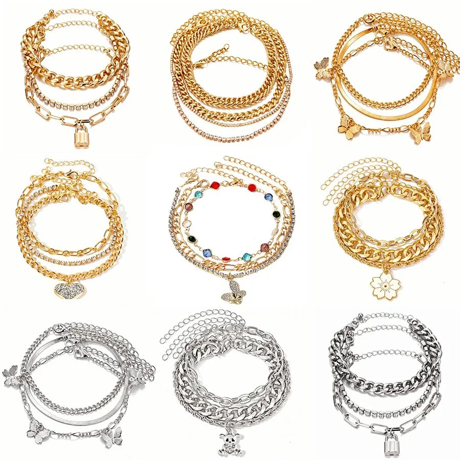 DIY accessories European and American cross-border personalized electroplated gold bracelet anklet set ins retro anklet bracelet